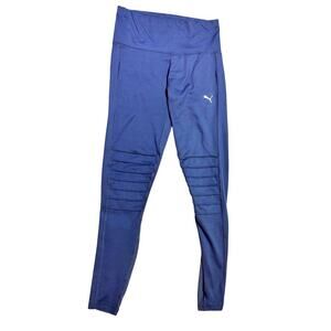 Dusty Blue Puma Mid Rise Pleated & Mesh Women's Medium Leggings, Yoga, Gym